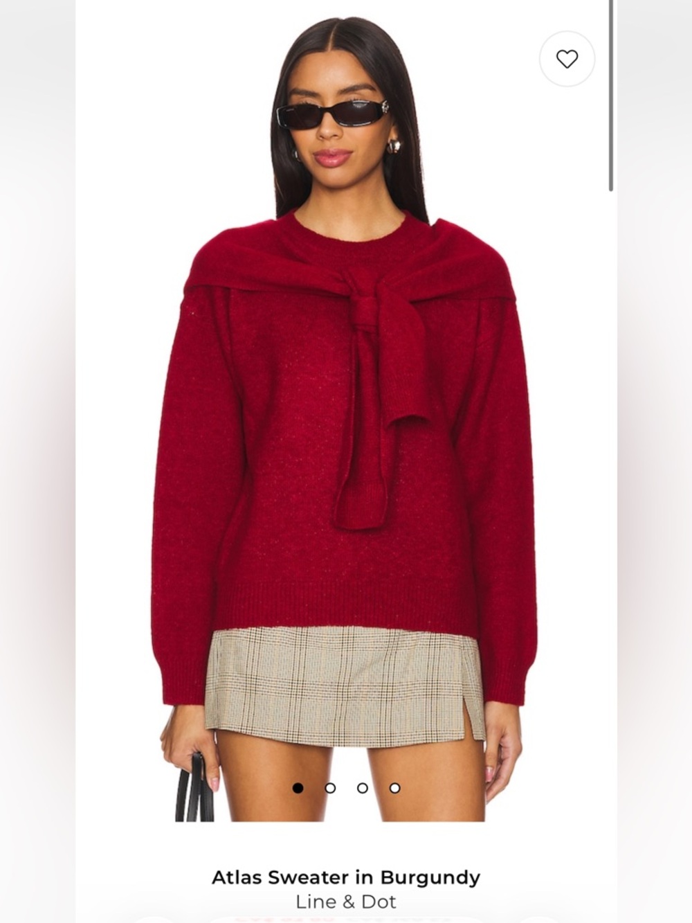 REVOLVE Line & Dot Burgundy Crewneck Sweater with Front Tie